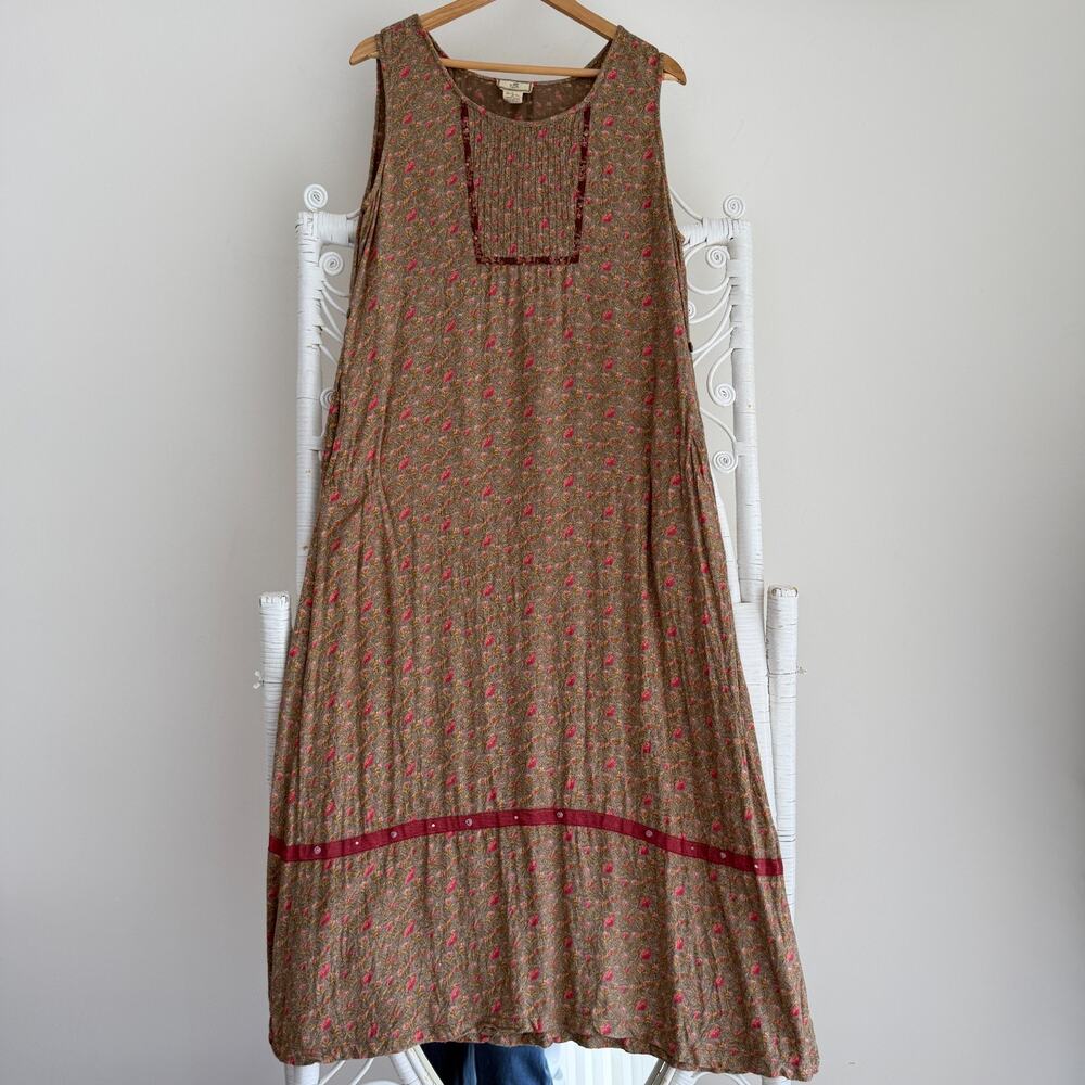 Vintage April Cornell Dress Large Brown Floral Midi Prairie Cottagecore Boho